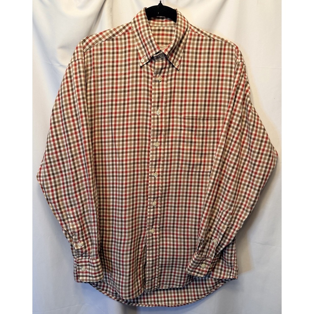 Burrberry London Men's Small Plaid Check Button Up Long Sleeve Shirt Made in USA